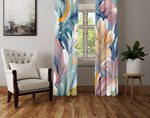 Floral Window Curtain - Millenial Aesthetic Orange, Pink, and Blue Palm Ferns - Deja Blue Studios