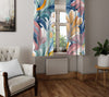 Floral Window Curtain - Millenial Aesthetic Orange, Pink, and Blue Palm Ferns - Deja Blue Studios