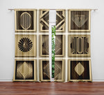 Art Deco Window Curtain - Brown and Tan Checkered Art Deco Pattern - Deja Blue Studios