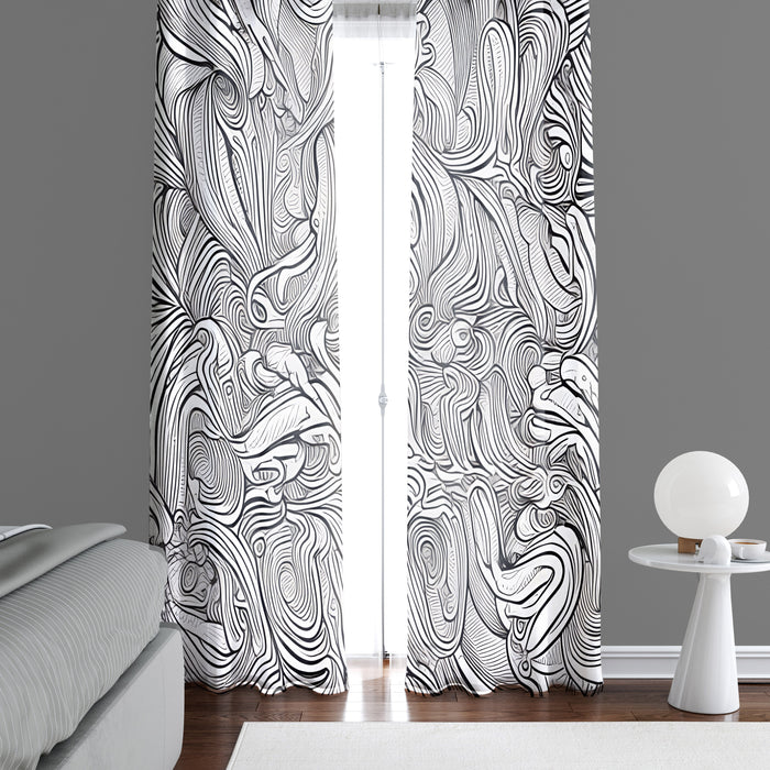 Abstract Window Curtain - Black and White Ocean Floor - Deja Blue Studios