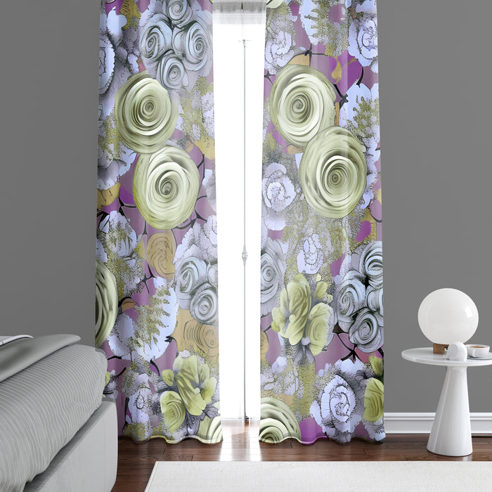 Floral Window Curtain - Yellow and White Rose Bouquet - Deja Blue Studios