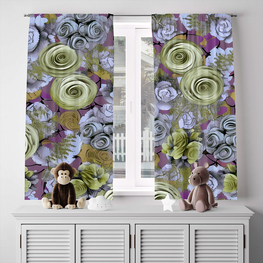 Floral Window Curtain - Yellow and White Rose Bouquet - Deja Blue Studios