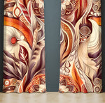 Floral Window Curtain - Red and Orange Feathered Mandala - Deja Blue Studios
