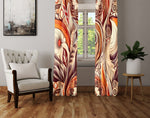 Floral Window Curtain - Red and Orange Feathered Mandala - Deja Blue Studios