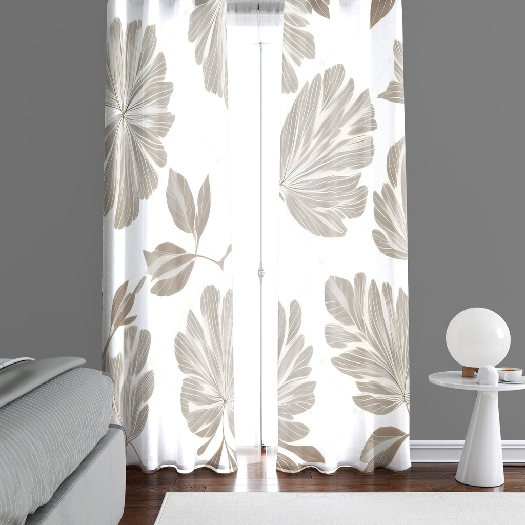 Minimalist Window Curtain - Tan and Gray Fern Quilted Pattern - Deja Blue Studios