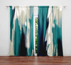 Abstract Window Curtain - Blue and Tan Paint Stripe Pattern - Deja Blue Studios