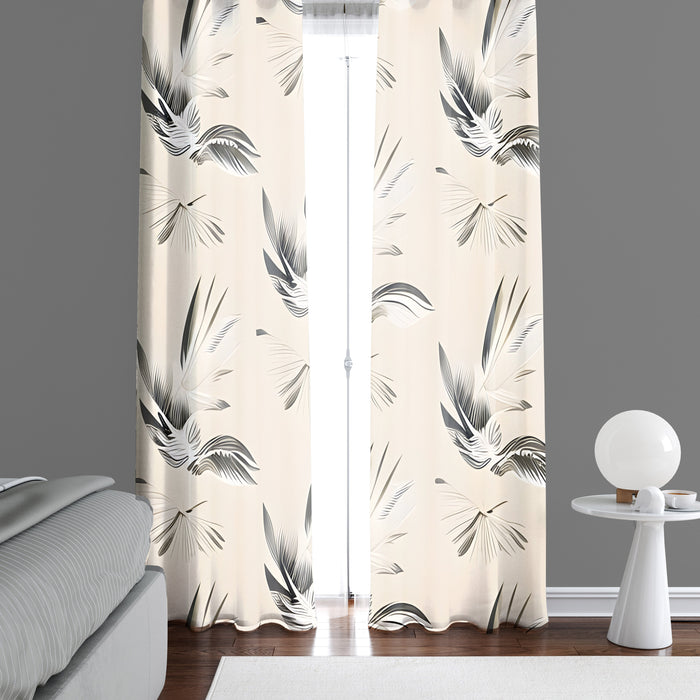 Minimalist Window Curtain - Tan and Gray Abstract Feathered Pattern - Deja Blue Studios