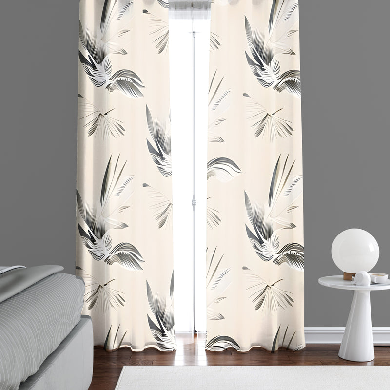 Minimalist Window Curtain - Tan and Gray Abstract Feathered Pattern - Deja Blue Studios