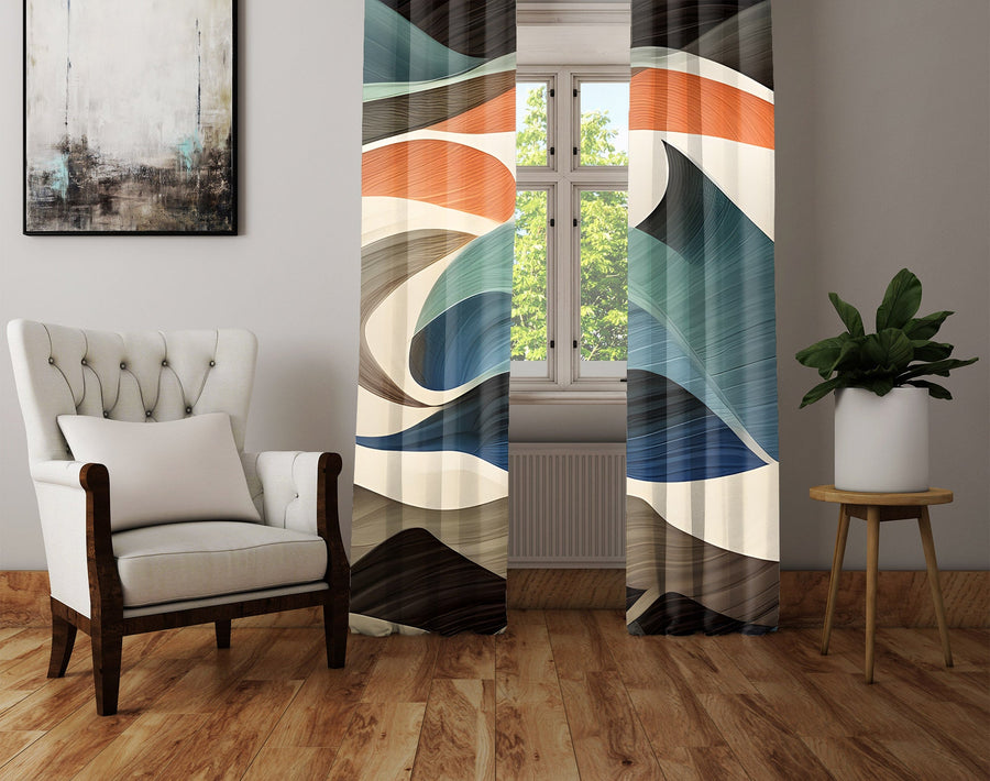 Abstract Window Curtain - Orange and Blue Sand Dunes - Deja Blue Studios