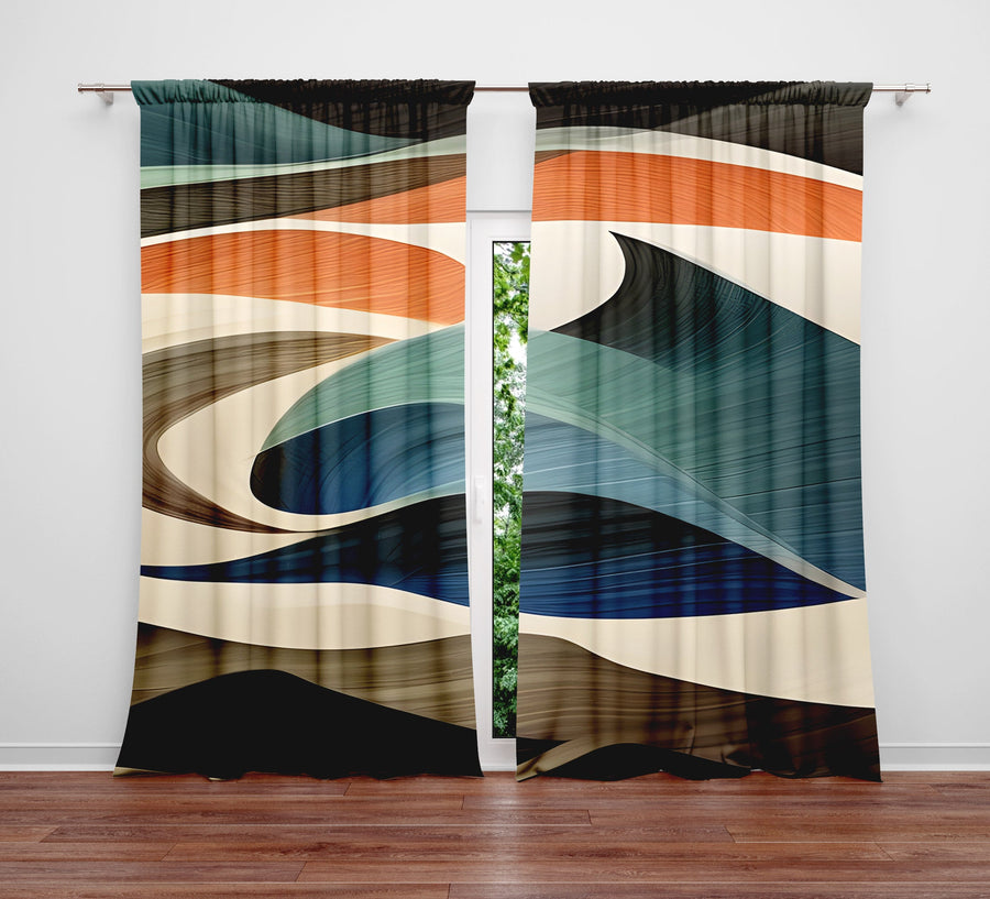 Abstract Window Curtain - Orange and Blue Sand Dunes - Deja Blue Studios