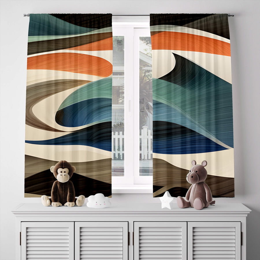 Abstract Window Curtain - Orange and Blue Sand Dunes - Deja Blue Studios