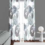 Floral Window Curtain - Gray Watercolor Monstera Leaf Pattern - Deja Blue Studios