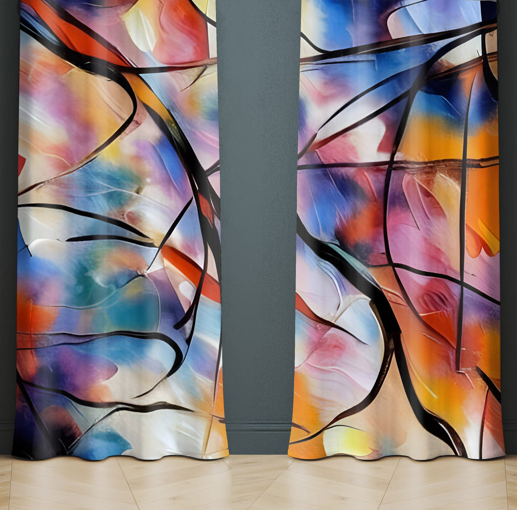 Abstract Window Curtain - Rainbow Watercolor Stained Glass - Deja Blue Studios