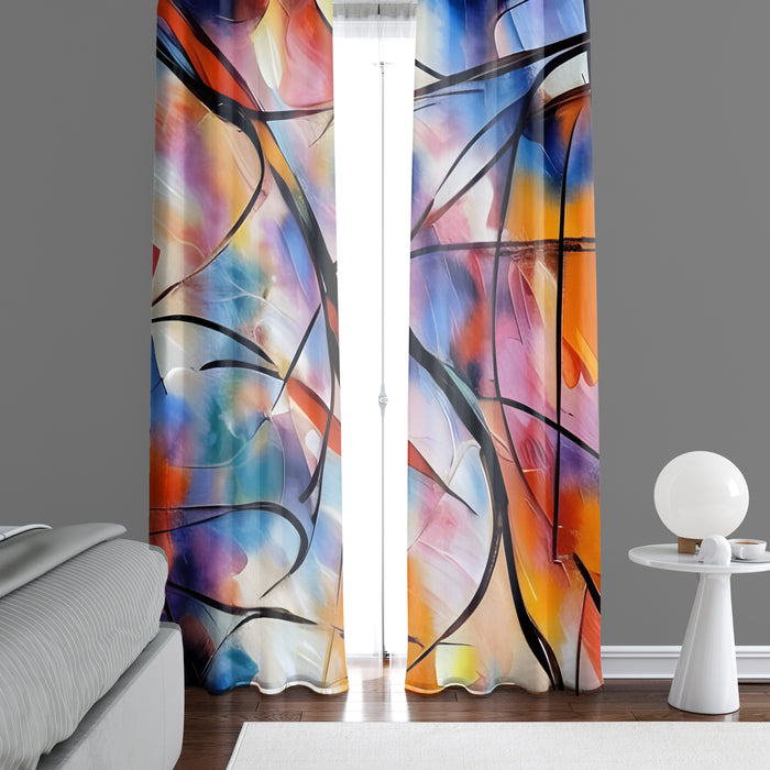 Abstract Window Curtain - Rainbow Watercolor Stained Glass - Deja Blue Studios