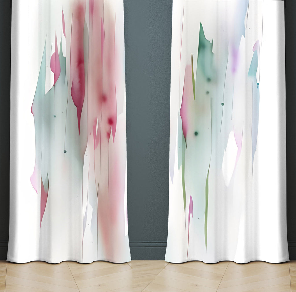 Watercolor Window Curtain - Pastel Rainbow Paint Stripes - Deja Blue Studios