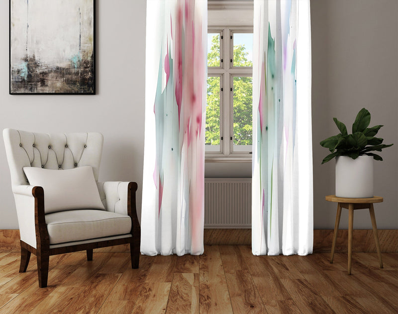 Watercolor Window Curtain - Pastel Rainbow Paint Stripes - Deja Blue Studios