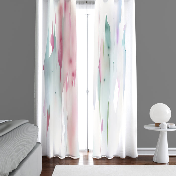 Watercolor Window Curtain - Pastel Rainbow Paint Stripes - Deja Blue Studios