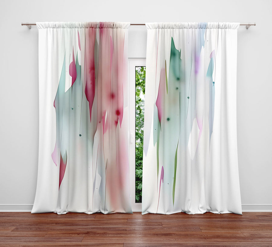 Watercolor Window Curtain - Pastel Rainbow Paint Stripes - Deja Blue Studios