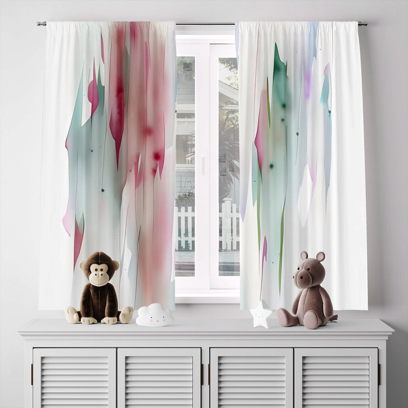 Watercolor Window Curtain - Pastel Rainbow Paint Stripes - Deja Blue Studios