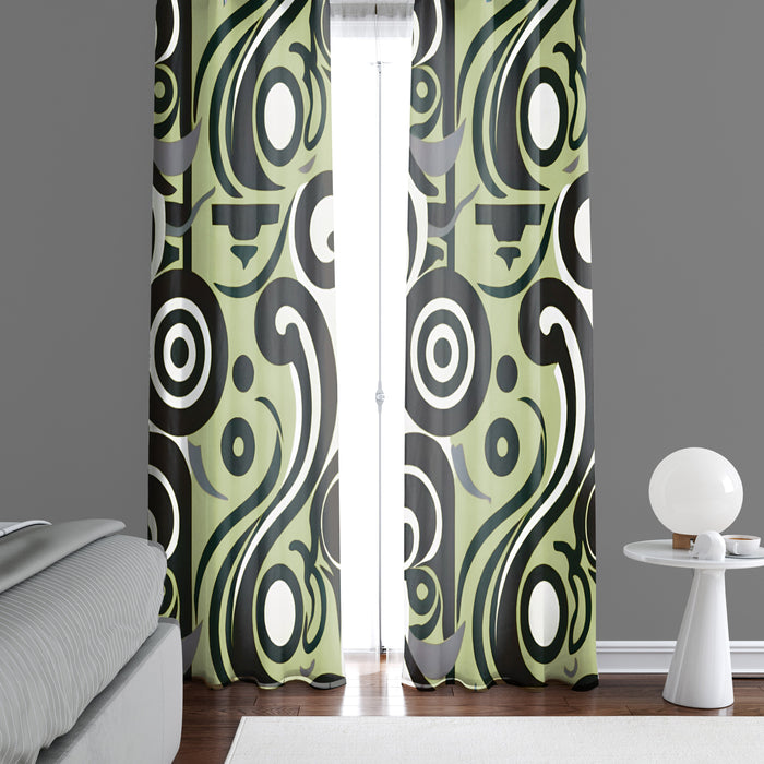 Art Deco Window Curtain - Green and Black Grecian Inspired Pattern - Deja Blue Studios