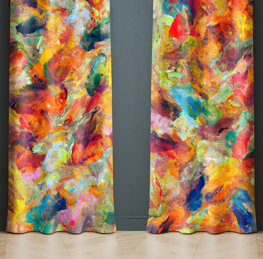 Watercolor Window Curtain - Red and Yellow Watercolor Strokes - Deja Blue Studios