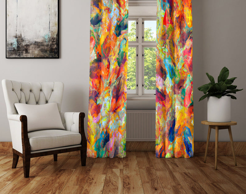 Watercolor Window Curtain - Red and Yellow Watercolor Strokes - Deja Blue Studios
