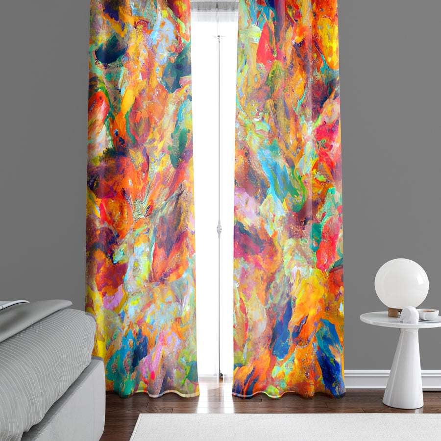 Watercolor Window Curtain - Red and Yellow Watercolor Strokes - Deja Blue Studios