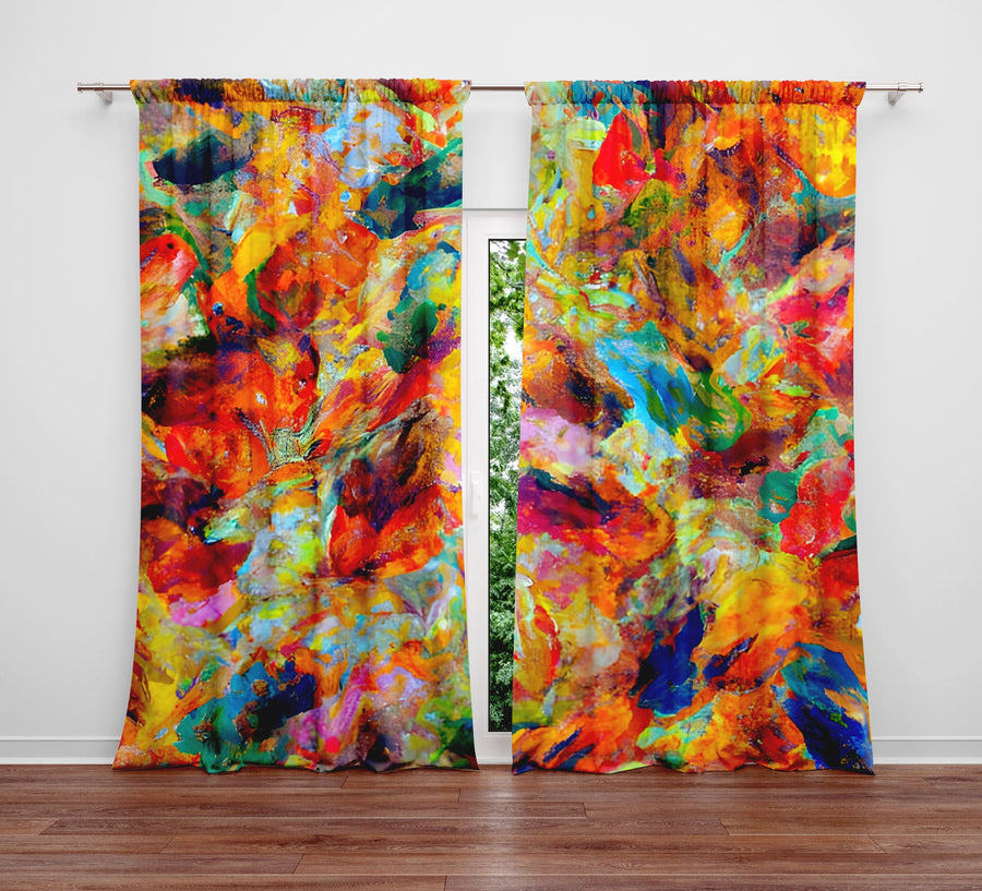 Watercolor Window Curtain - Red and Yellow Watercolor Strokes - Deja Blue Studios