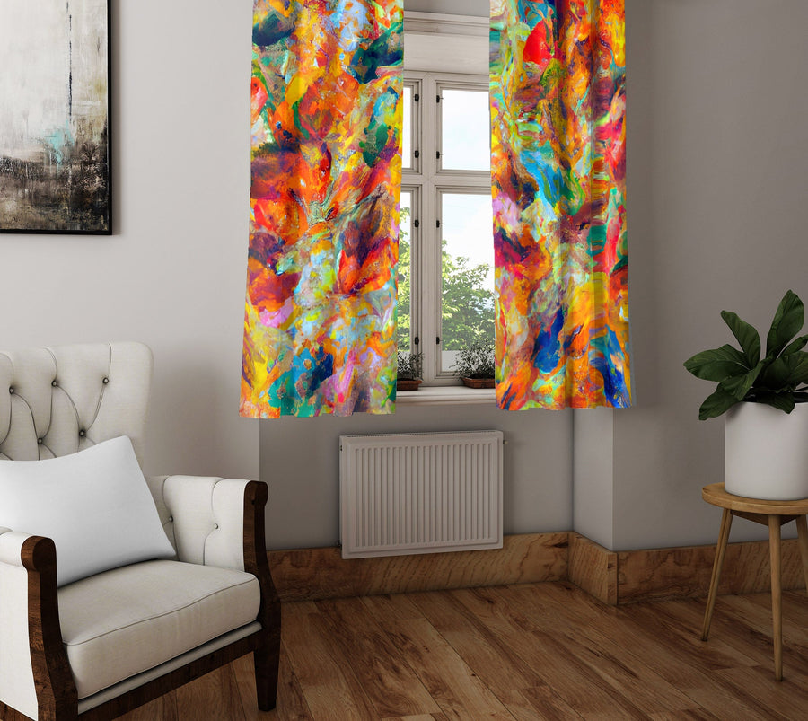 Watercolor Window Curtain - Red and Yellow Watercolor Strokes - Deja Blue Studios