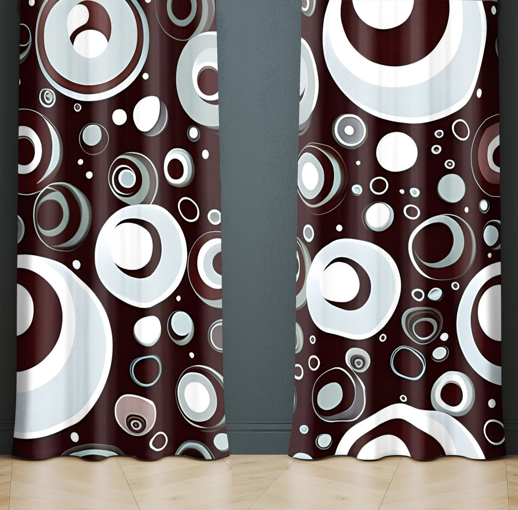 Polka Dot Window Curtain - Brown and Gray Abstract Space Polka Dots - Deja Blue Studios