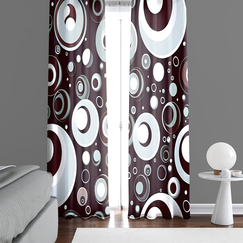 Polka Dot Window Curtain - Brown and Gray Abstract Space Polka Dots - Deja Blue Studios