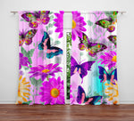 Floral Window Curtain - Purple and Green Daisies and Butterflies - Deja Blue Studios