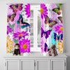 Floral Window Curtain - Purple and Green Daisies and Butterflies - Deja Blue Studios