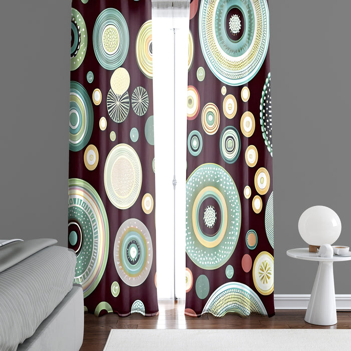 Polka Dot Window Curtain - Brown and Green Abstract Polka Dots - Deja Blue Studios