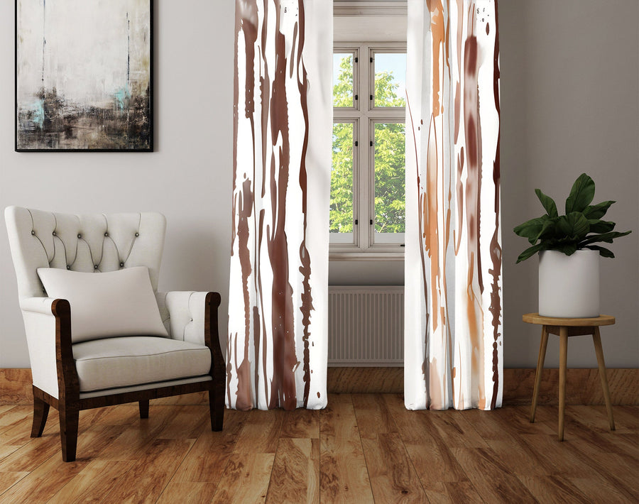 Abstract Window Curtain - Brown and Orange Paint Splatter - Deja Blue Studios