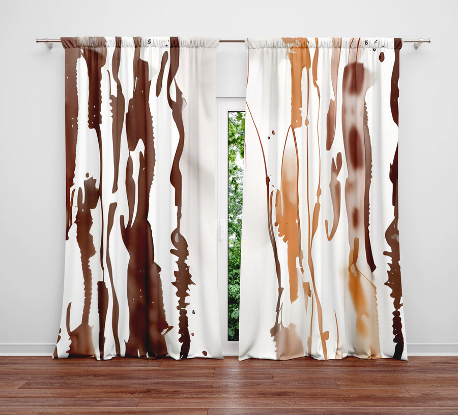 Abstract Window Curtain - Brown and Orange Paint Splatter - Deja Blue Studios