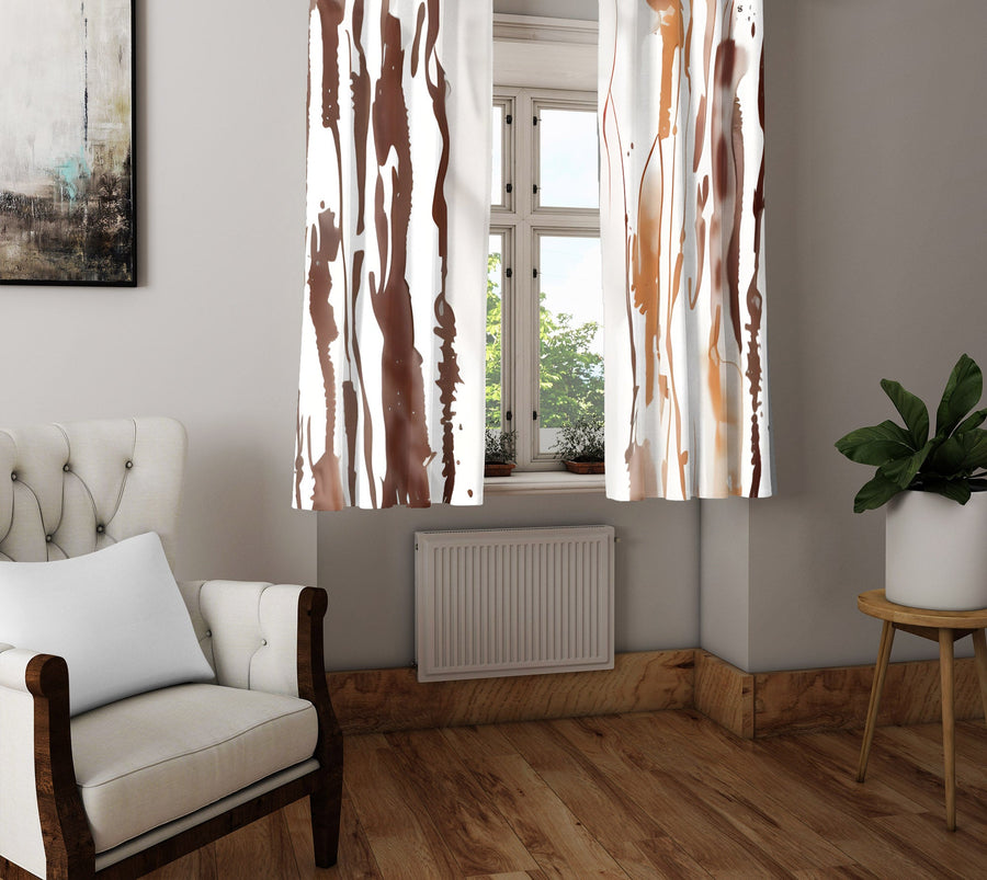 Abstract Window Curtain - Brown and Orange Paint Splatter - Deja Blue Studios