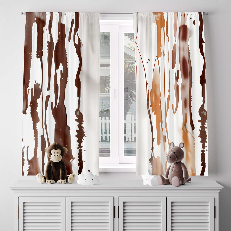 Abstract Window Curtain - Brown and Orange Paint Splatter - Deja Blue Studios