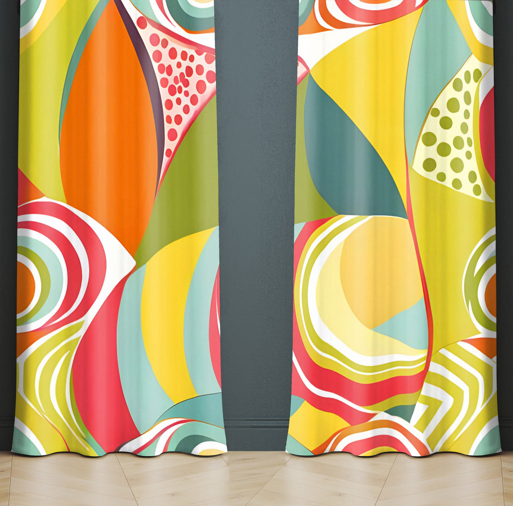 Abstract Window Curtain - Funky Green and Red Pattern - Deja Blue Studios
