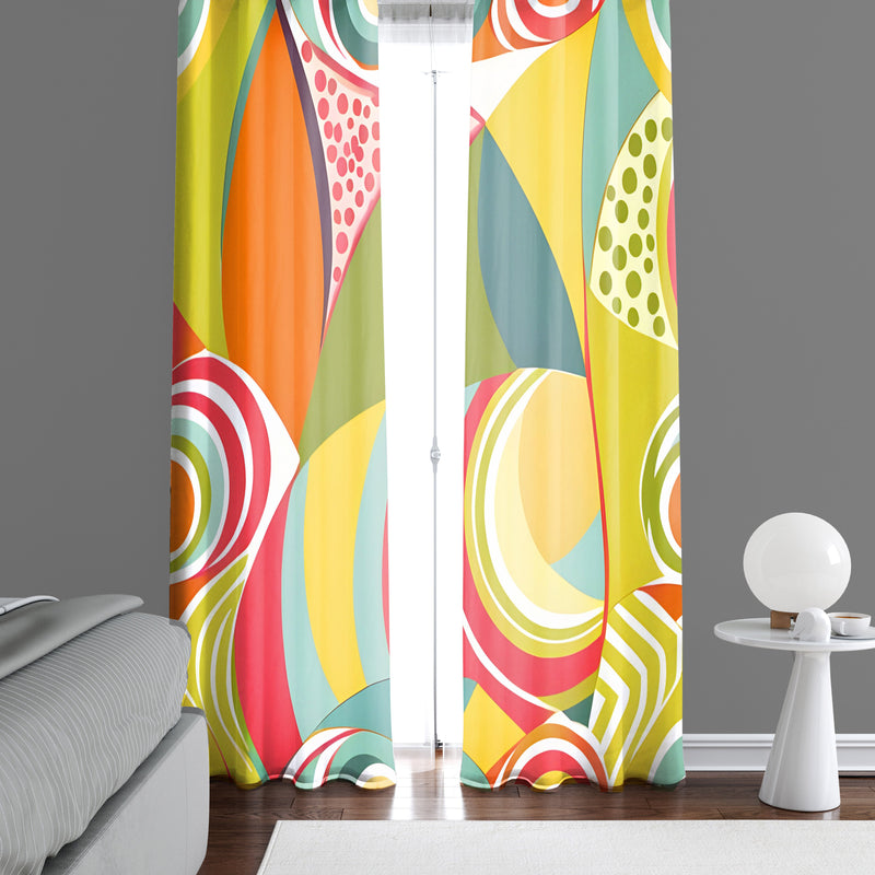 Abstract Window Curtain - Funky Green and Red Pattern - Deja Blue Studios