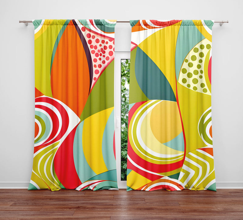 Abstract Window Curtain - Funky Green and Red Pattern - Deja Blue Studios