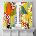 Abstract Window Curtain - Funky Green and Red Pattern - Deja Blue Studios