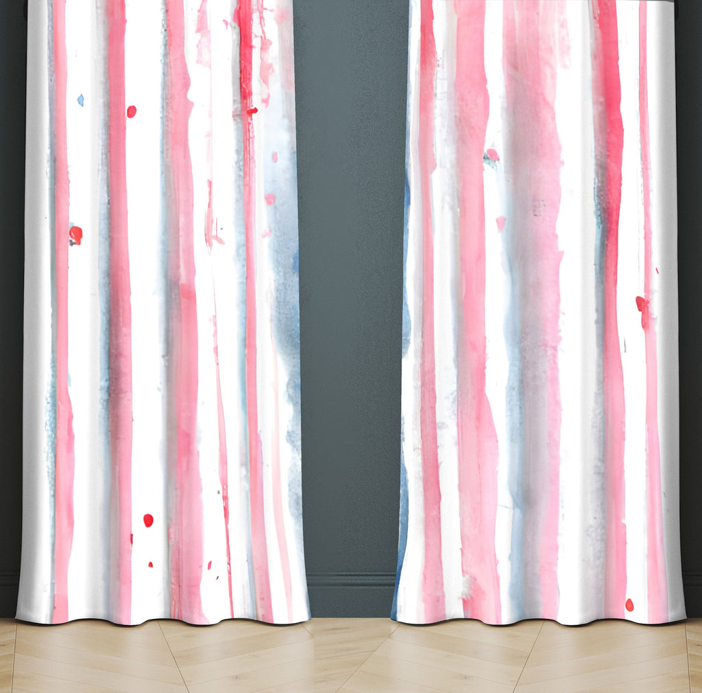 Striped Window Curtain - Pink and Blue Watercolor Stripe Pattern - Deja Blue Studios