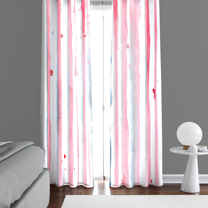 Striped Window Curtain - Pink and Blue Watercolor Stripe Pattern - Deja Blue Studios