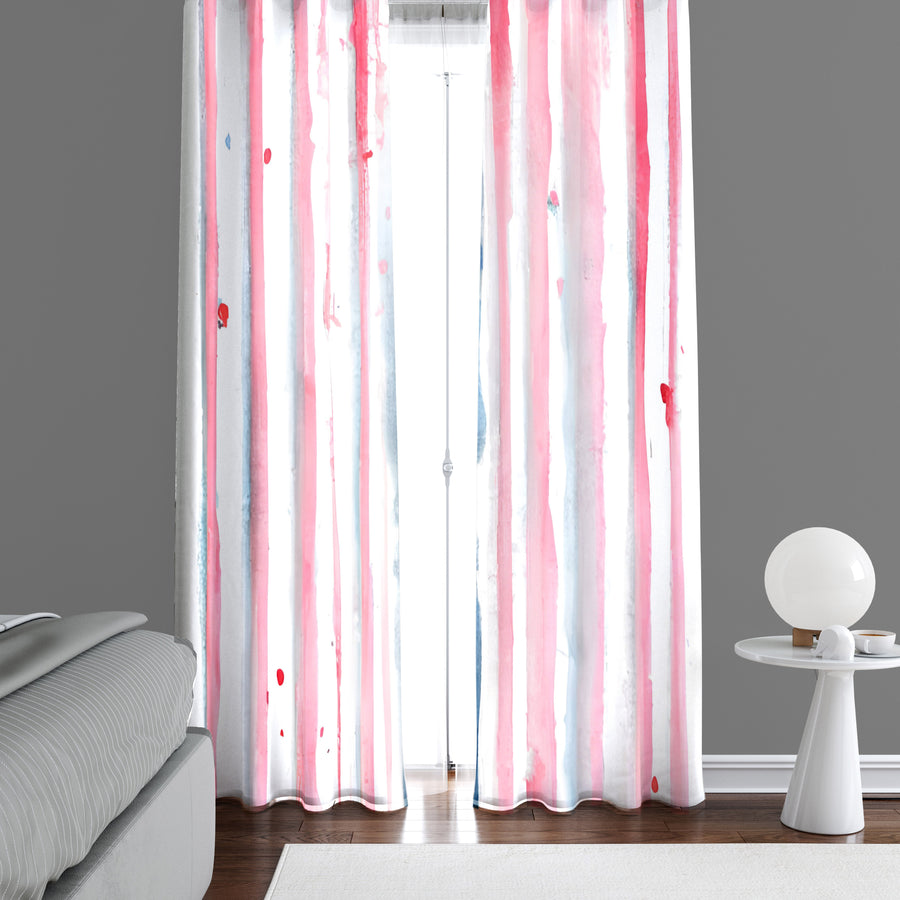 Striped Window Curtain - Pink and Blue Watercolor Stripe Pattern - Deja Blue Studios