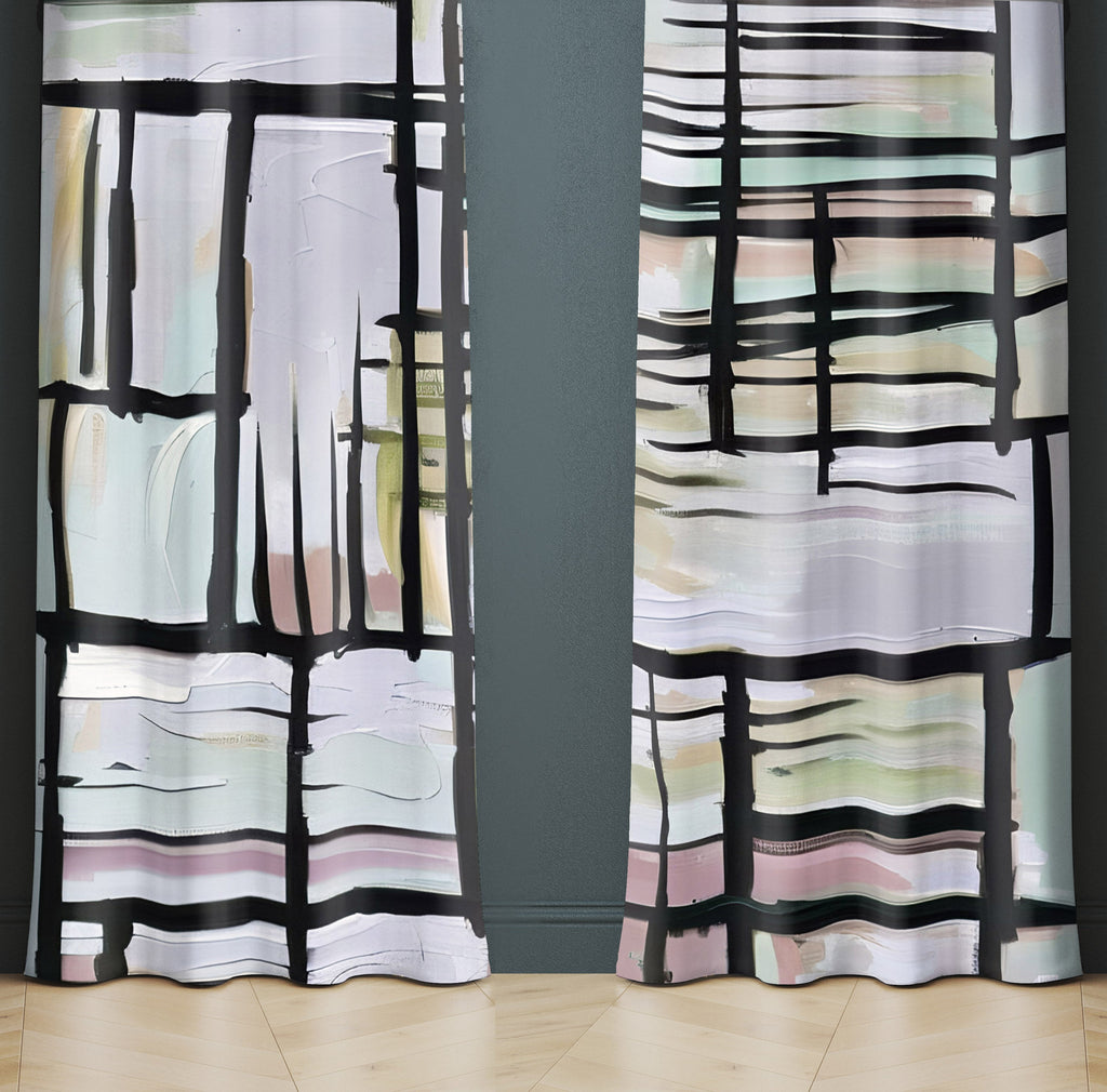 Abstract Window Curtain - Pastel Cross Hatch Pattern - Deja Blue Studios