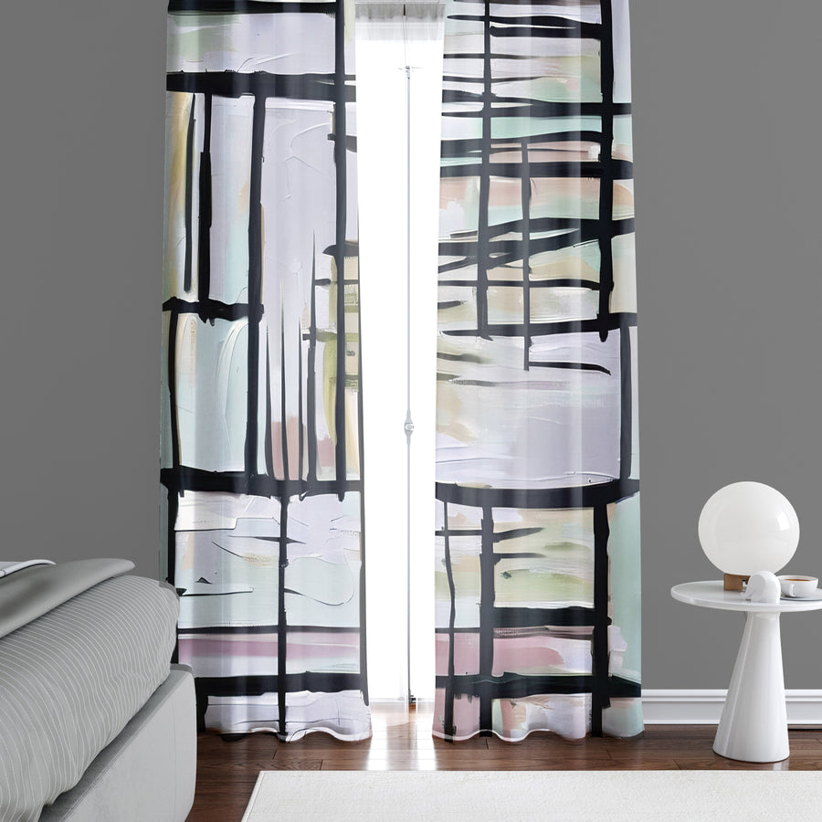 Abstract Window Curtain - Pastel Cross Hatch Pattern - Deja Blue Studios