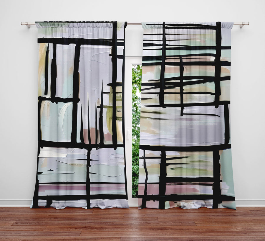 Abstract Window Curtain - Pastel Cross Hatch Pattern - Deja Blue Studios