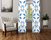 Floral Window Curtain - Blue Abstract Daisies on White Background - Deja Blue Studios