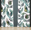 Floral Window Curtain - Watercolor Blue and Green Leaves - Deja Blue Studios